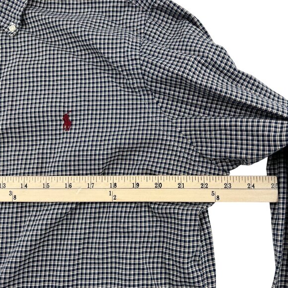 Ralph Lauren Men's size Large Navy Checkered Long Sleeve Button-Down Shirt - Picture 4 of 6